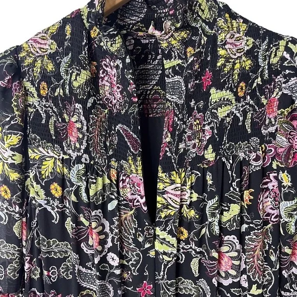 cinq a sept Paisley Long Sleeve Dress Black Size 6 High Low Hem Mock Neck - Picture 7 of 10